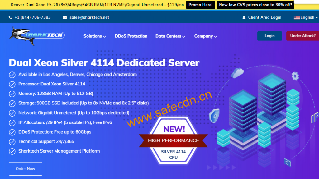 Sharktech：2022年终 美国(丹佛)高防服务器促销， E5-2678v3/64GB/1TB NVME/G口不限 129美金/月